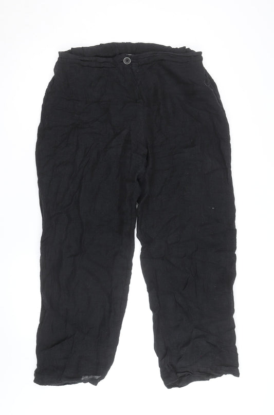 Crea Concept Women's Black Linen Straight Trousers Size 16