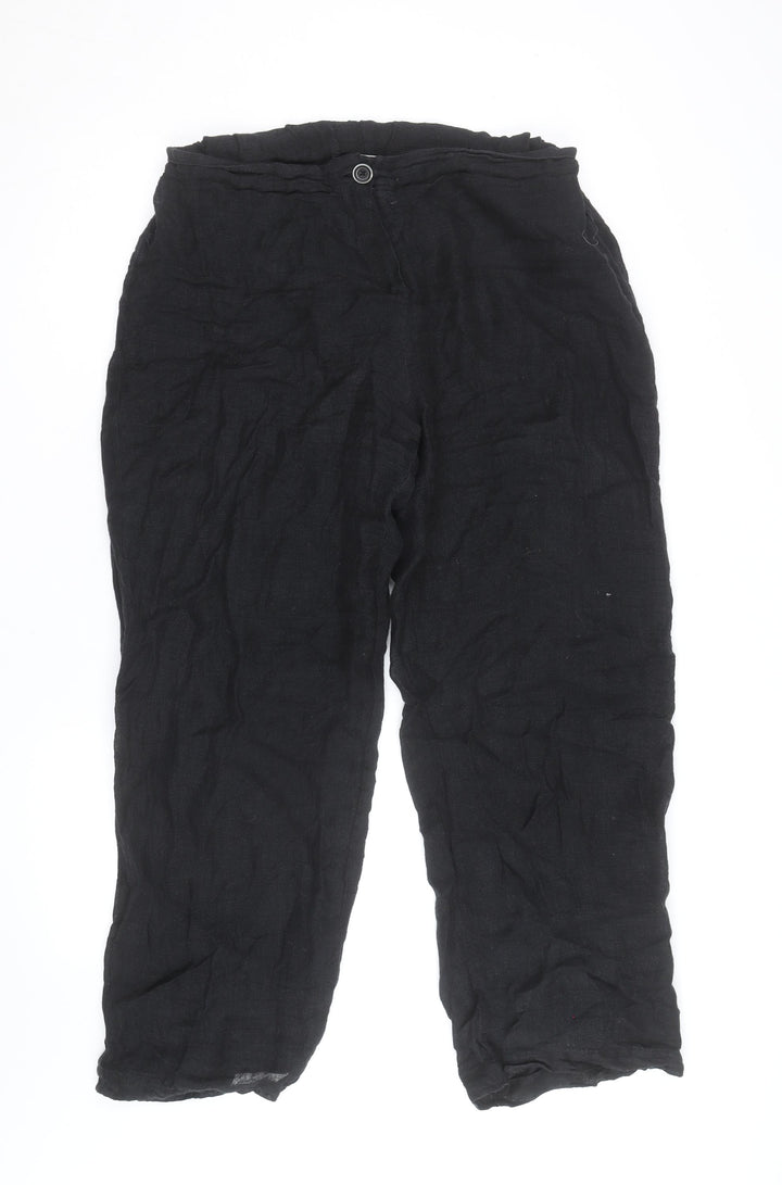 Crea Concept Women's Black Linen Straight Trousers Size 16