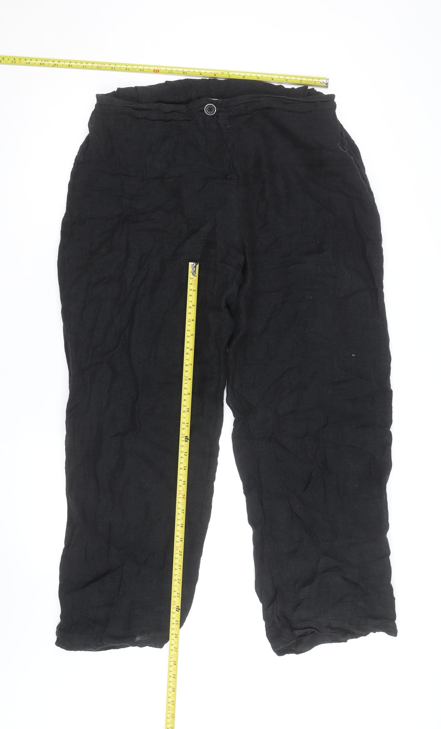 Crea Concept Women's Black Linen Straight Trousers Size 16