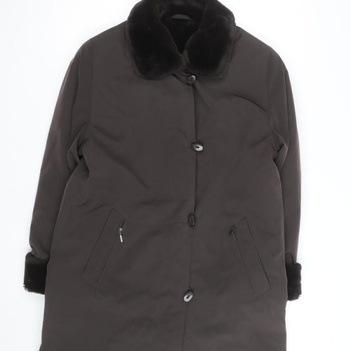 GOLDIX Women’s Brown Faux Fur Collar Long Overcoat Size 12