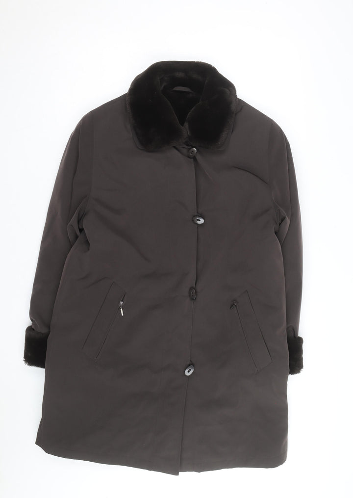 GOLDIX Women’s Brown Faux Fur Collar Long Overcoat Size 12