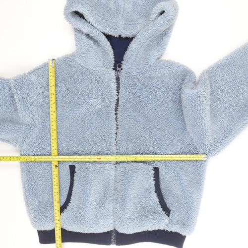 Bershka Women Blue Hooded Fleece Jacket Size M Full Zip Winter Coat