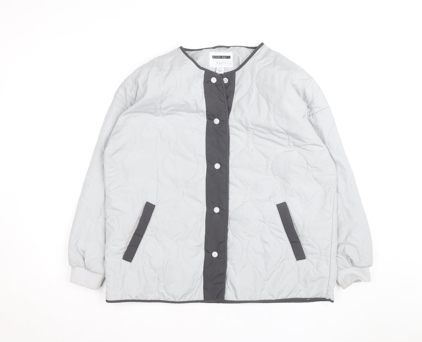 Noisy May Unisex Grey Quilted Mid-Length Lightweight Jacket M