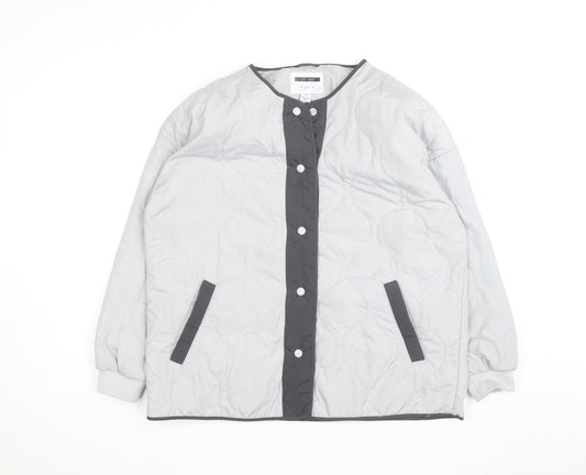Noisy May Unisex Grey Quilted Mid-Length Lightweight Jacket M