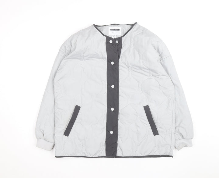 Noisy May Unisex Grey Quilted Mid-Length Lightweight Jacket M