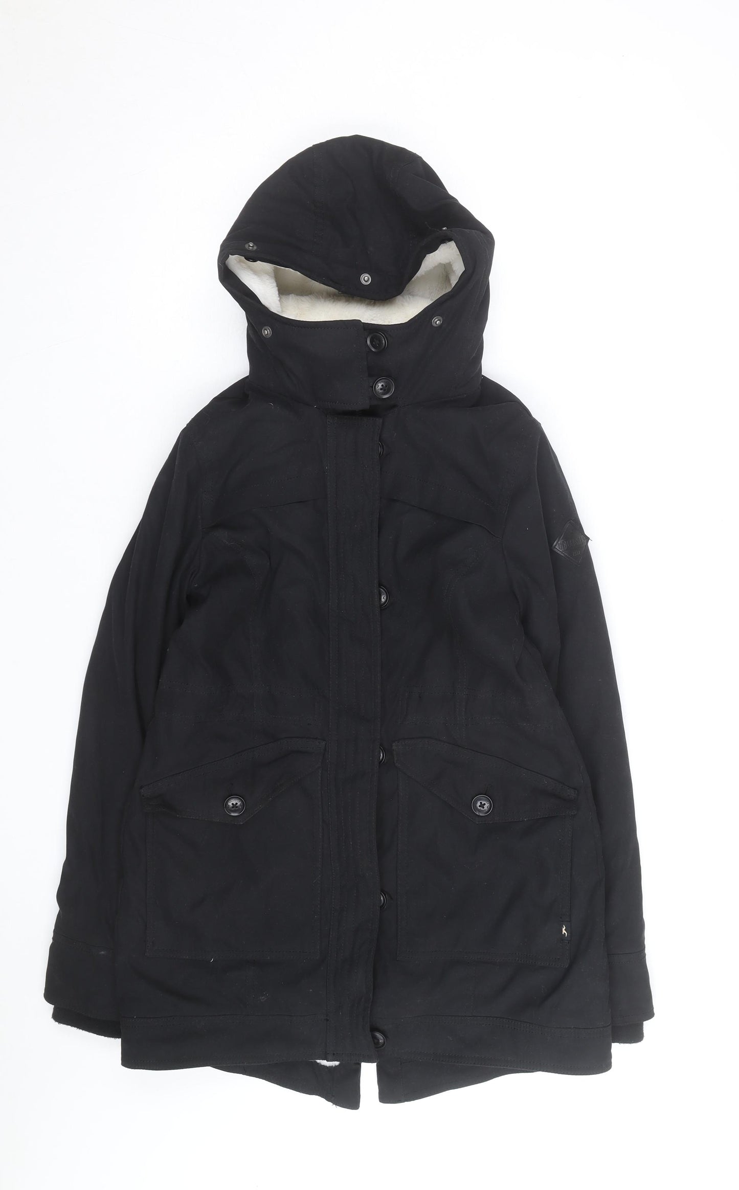 Hollister Men’s Black XS Parka Jacket Faux Fur Lined Hooded Winter Coat