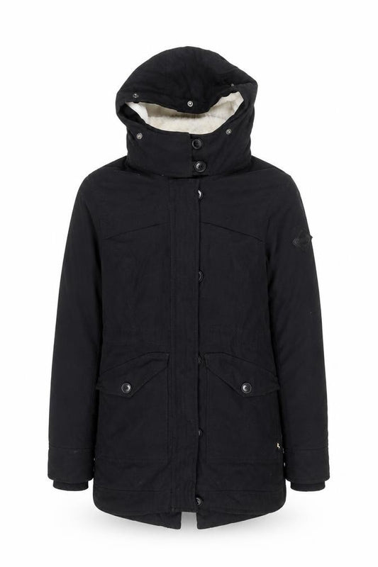 Front view of Hollister Men’s Black XS Parka Jacket Faux Fur Lined Hooded Winter Coat