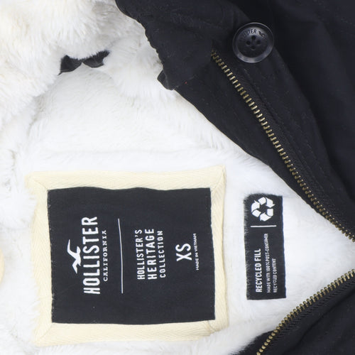 Hollister Men’s Black XS Parka Jacket Faux Fur Lined Hooded Winter Coat