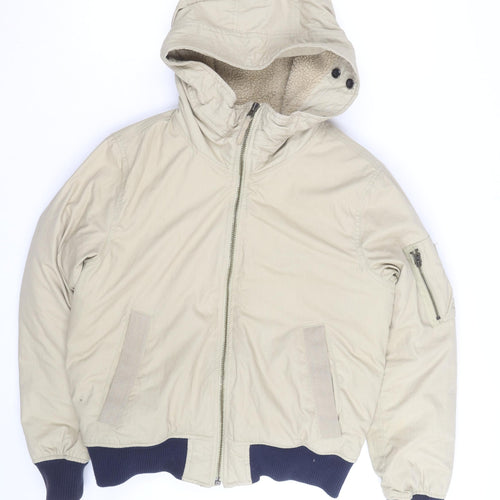 GAP Men's Beige XS Hooded Lined Bomber Jacket