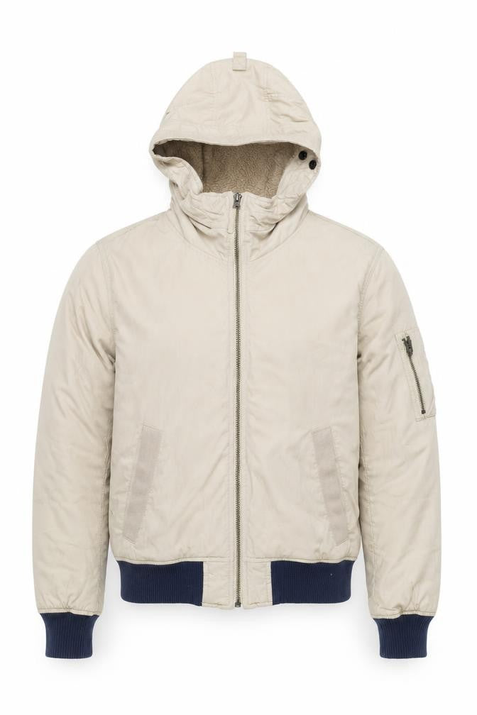 Gap Men's Beige XS Hooded Lined Bomber Jacket