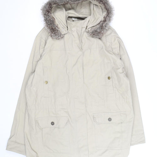 Cotton Traders Women’s Beige Faux Fur Hooded Parka Coat Size 18