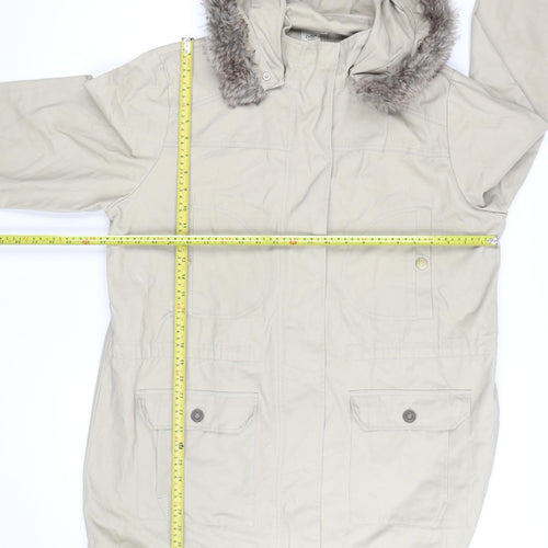 Cotton Traders Women’s Beige Faux Fur Hooded Parka Coat Size 18