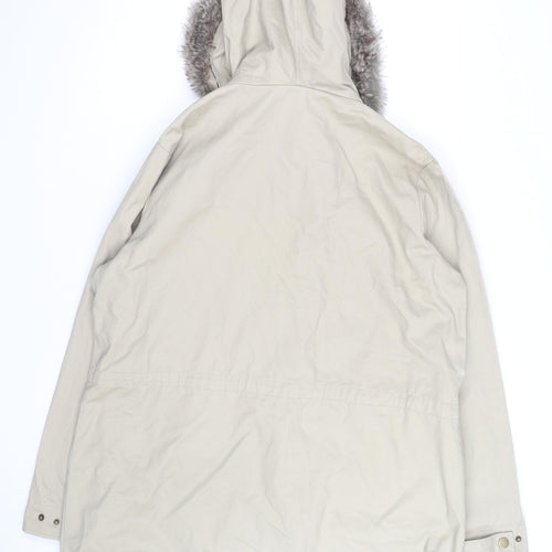 Cotton Traders Women’s Beige Faux Fur Hooded Parka Coat Size 18