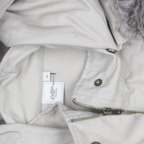 Cotton Traders Women’s Beige Faux Fur Hooded Parka Coat Size 18