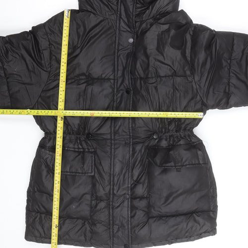 Bershka Women's Black XS Puffer Jacket Hooded Mid-Length