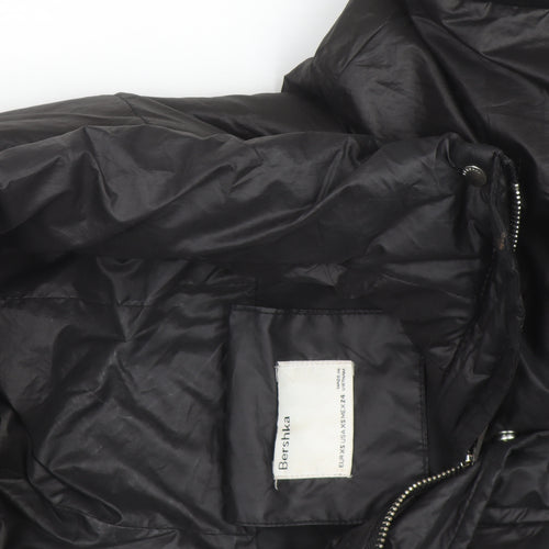 Bershka Women's Black XS Puffer Jacket Hooded Mid-Length