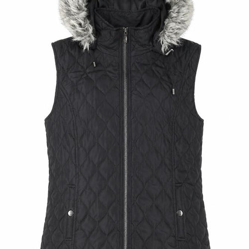Tu Women's Black Quilted Hooded Faux Fur Trim Waistcoat Size 14
