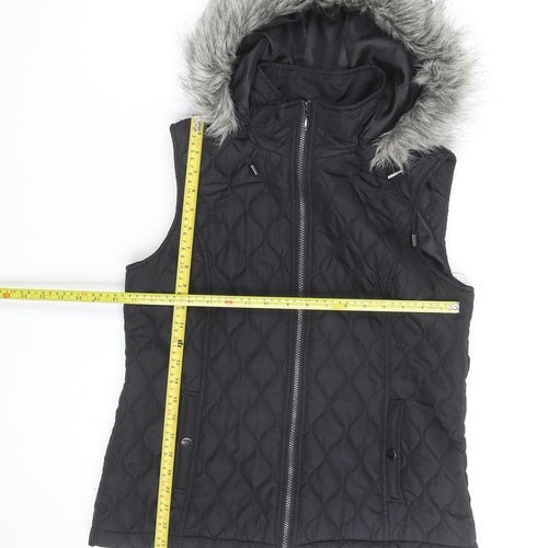 Tu Women's Black Quilted Hooded Faux Fur Trim Waistcoat Size 14