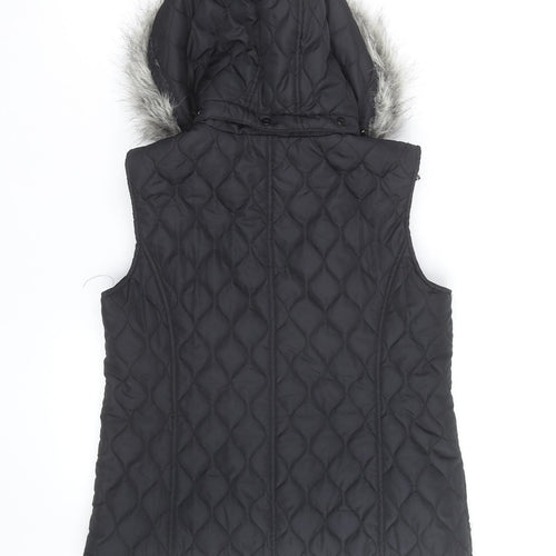 Tu Women's Black Quilted Hooded Faux Fur Trim Waistcoat Size 14