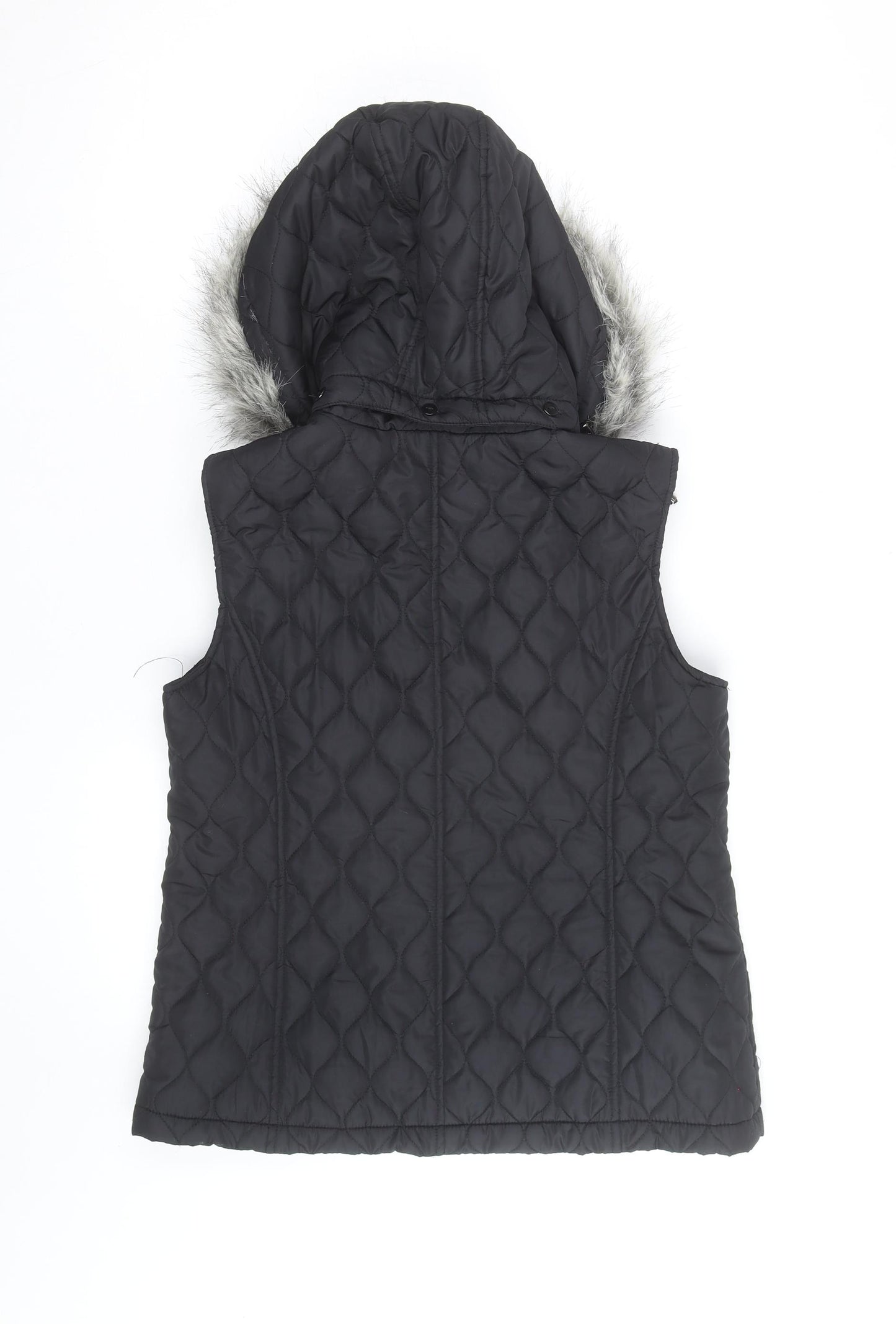 Tu Women's Black Quilted Hooded Faux Fur Trim Waistcoat Size 14