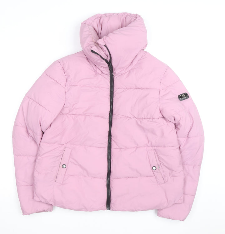 Trespass Women's Pink Puffer Jacket Size 12 Hooded Water Resistant