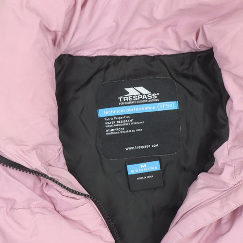 Trespass Women's Pink Puffer Jacket Size 12 Hooded Water Resistant