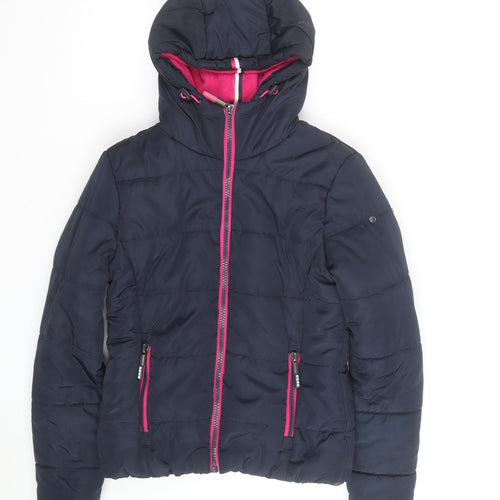 Superdry Women's Blue Hooded Puffer Jacket Size S Winter Coat