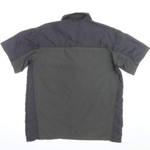 Ninety Mens Black Short Sleeve Zip Front Collared Shirt L Regular Fit
