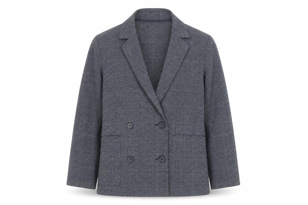 Front view of Monki Grey Check Blazer XS Classic Mid-Length Jacket