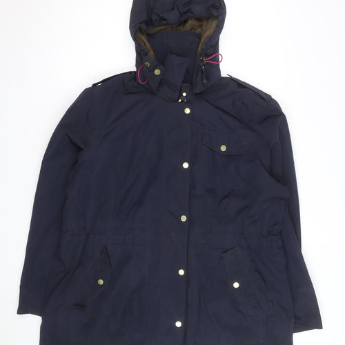 Joules Womens Blue Waterproof Hooded Rain Coat Size 14