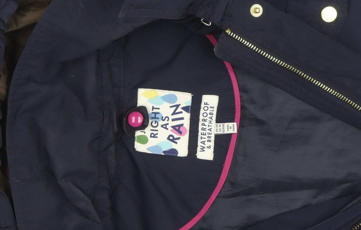 Joules Womens Blue Waterproof Hooded Rain Coat Size 14