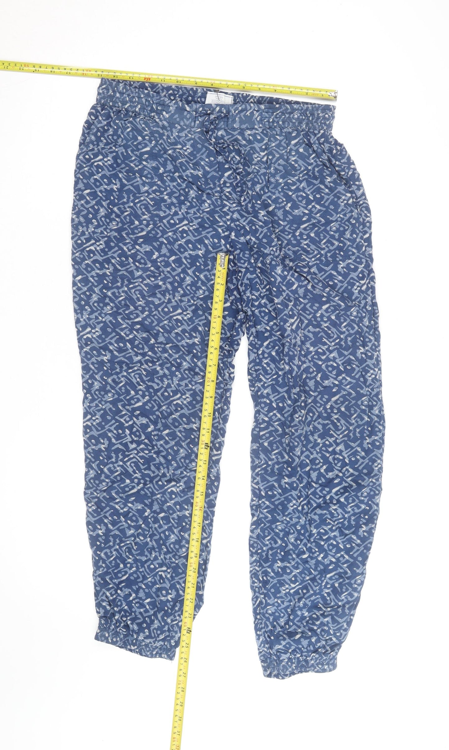 F&F Womens Blue Geometric Viscose Jogger Trousers Size 12