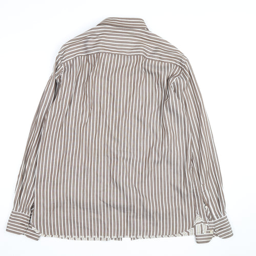 Marks and Spencer Blue Harbour Men's Brown Striped Button-Up Shirt L