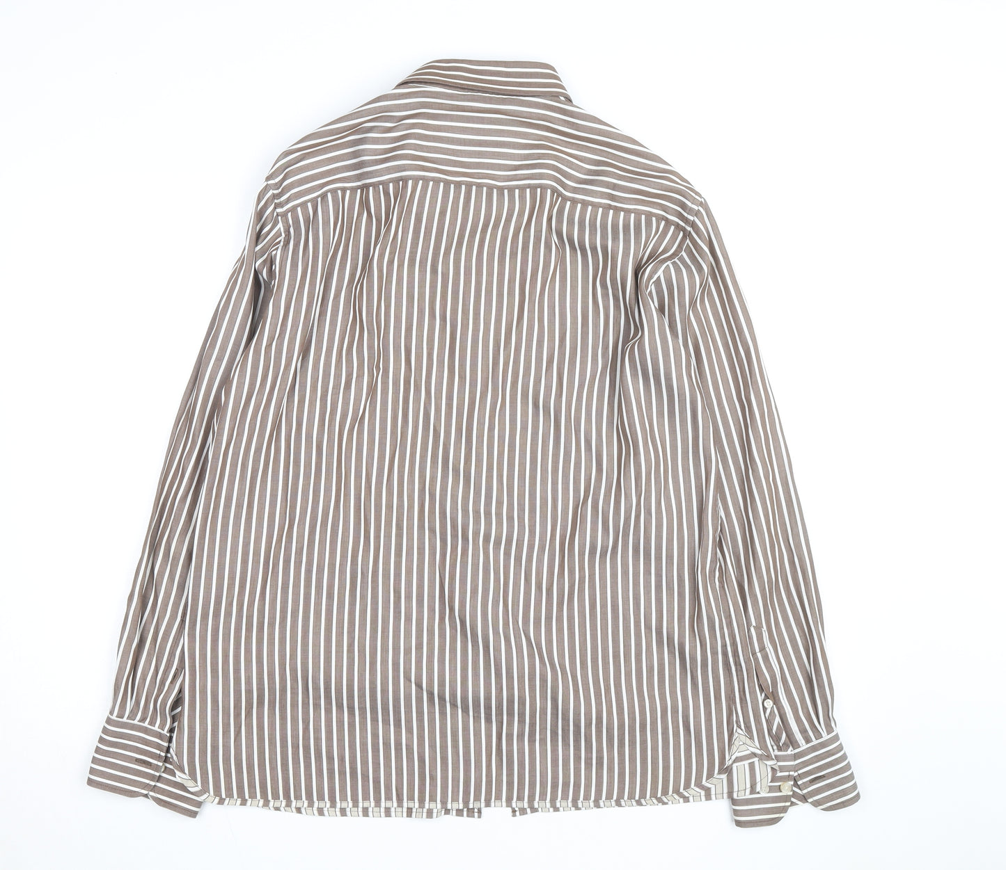Marks and Spencer Blue Harbour Men's Brown Striped Button-Up Shirt L