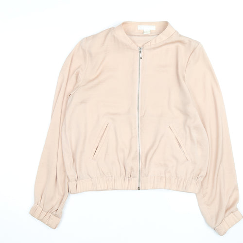 H&M Women’s Beige Long Sleeve Zip Shirt Size 8 Lightweight Casual