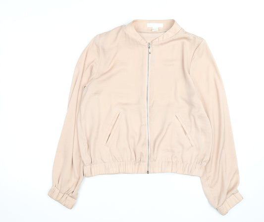 H&M Women’s Beige Long Sleeve Zip Shirt Size 8 Lightweight Casual