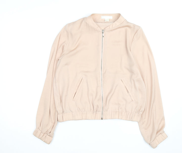 H&M Women’s Beige Long Sleeve Zip Shirt Size 8 Lightweight Casual
