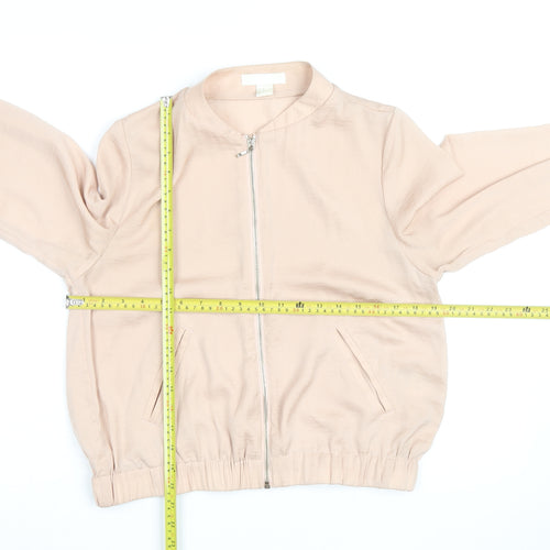 H&M Women’s Beige Long Sleeve Zip Shirt Size 8 Lightweight Casual