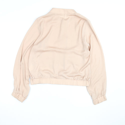 H&M Women’s Beige Long Sleeve Zip Shirt Size 8 Lightweight Casual