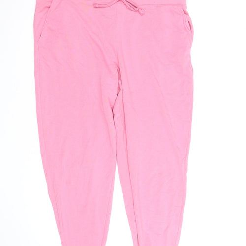 Marks and Spencer Women's Pink Cotton Jogger Trousers Size 18