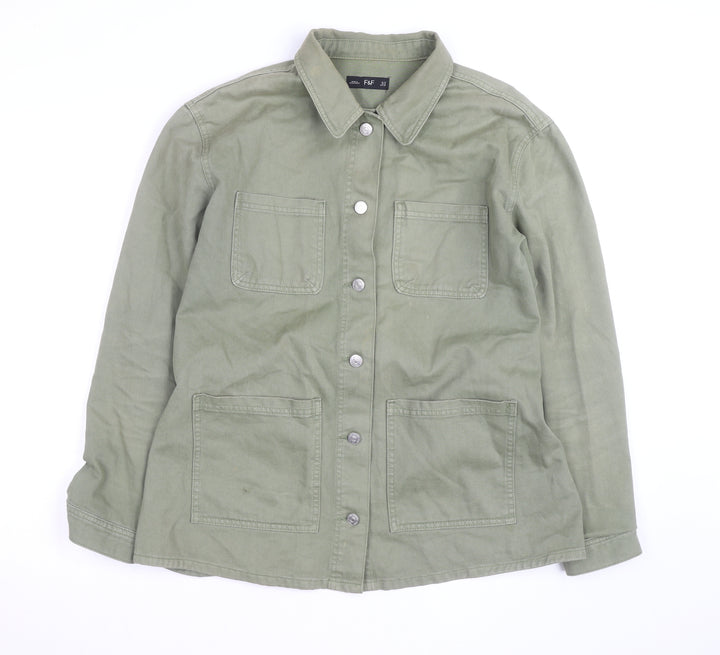 F&F Women’s Green Military Jacket Size 14 Cotton Mid-Length