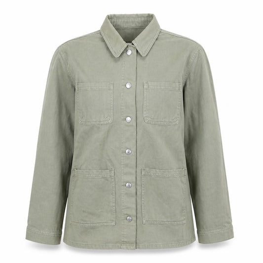 Front view of F&F Women’s Green Military Jacket, size UK 14, Cotton Mid-Length
