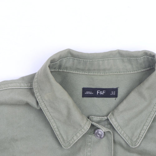 F&F Women’s Green Military Jacket Size 14 Cotton Mid-Length
