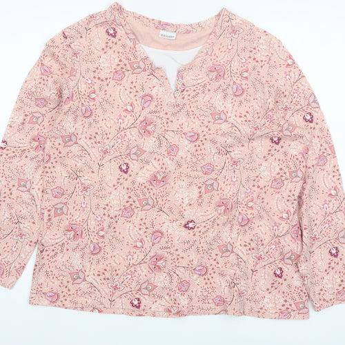 Damart Womens Pink Floral Henley Cotton Jumper Size L 18/20