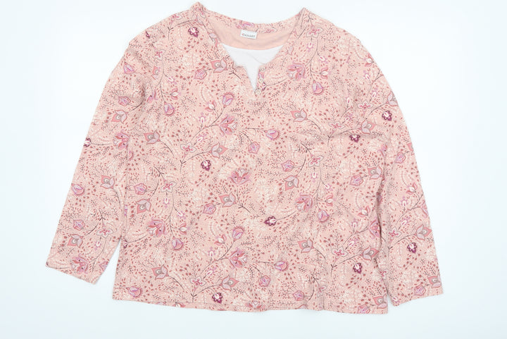 Damart Womens Pink Floral Henley Cotton Jumper Size L 18/20