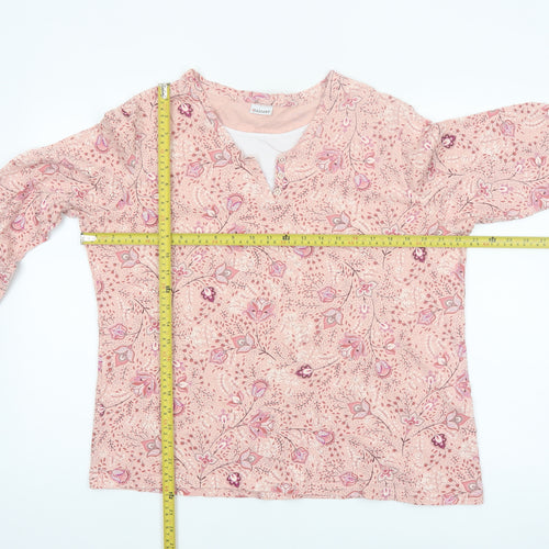 Damart Womens Pink Floral Henley Cotton Jumper Size L 18/20