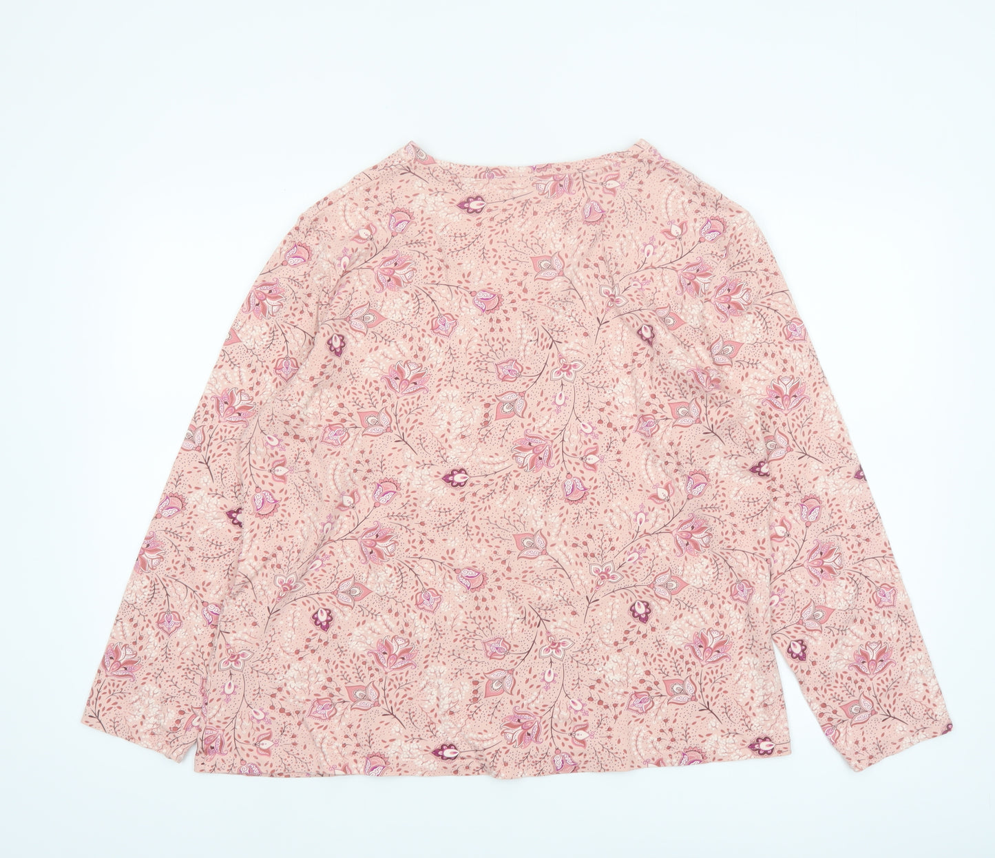 Damart Womens Pink Floral Henley Cotton Jumper Size L 18/20