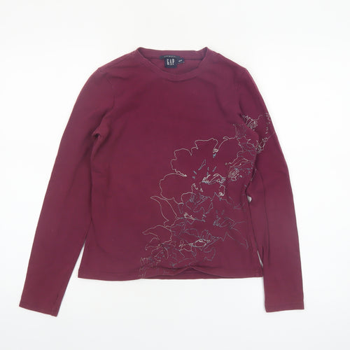 GAP Women’s Red Floral Stretch Long Sleeve Cotton T-Shirt XS