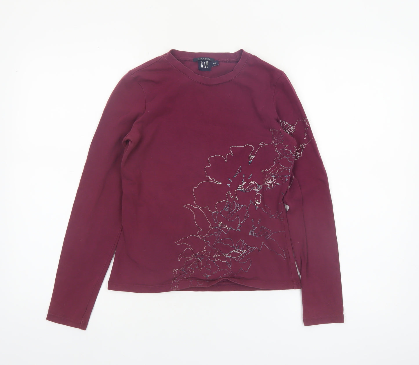 GAP Women’s Red Floral Stretch Long Sleeve Cotton T-Shirt XS