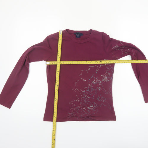 GAP Women’s Red Floral Stretch Long Sleeve Cotton T-Shirt XS